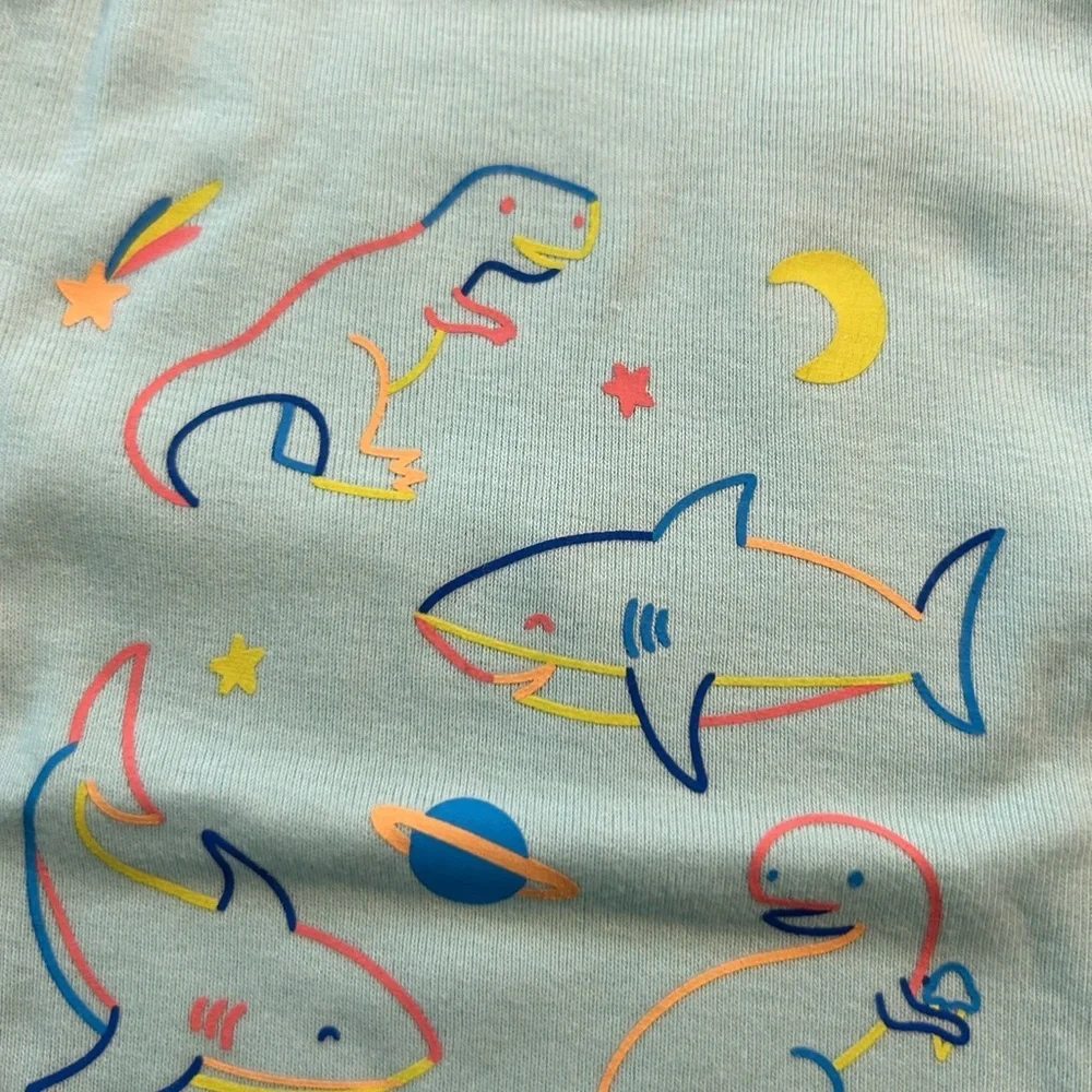 NWT Old Navy Light Blue Shark & Sea Creature Pajama Set Size 6-12M